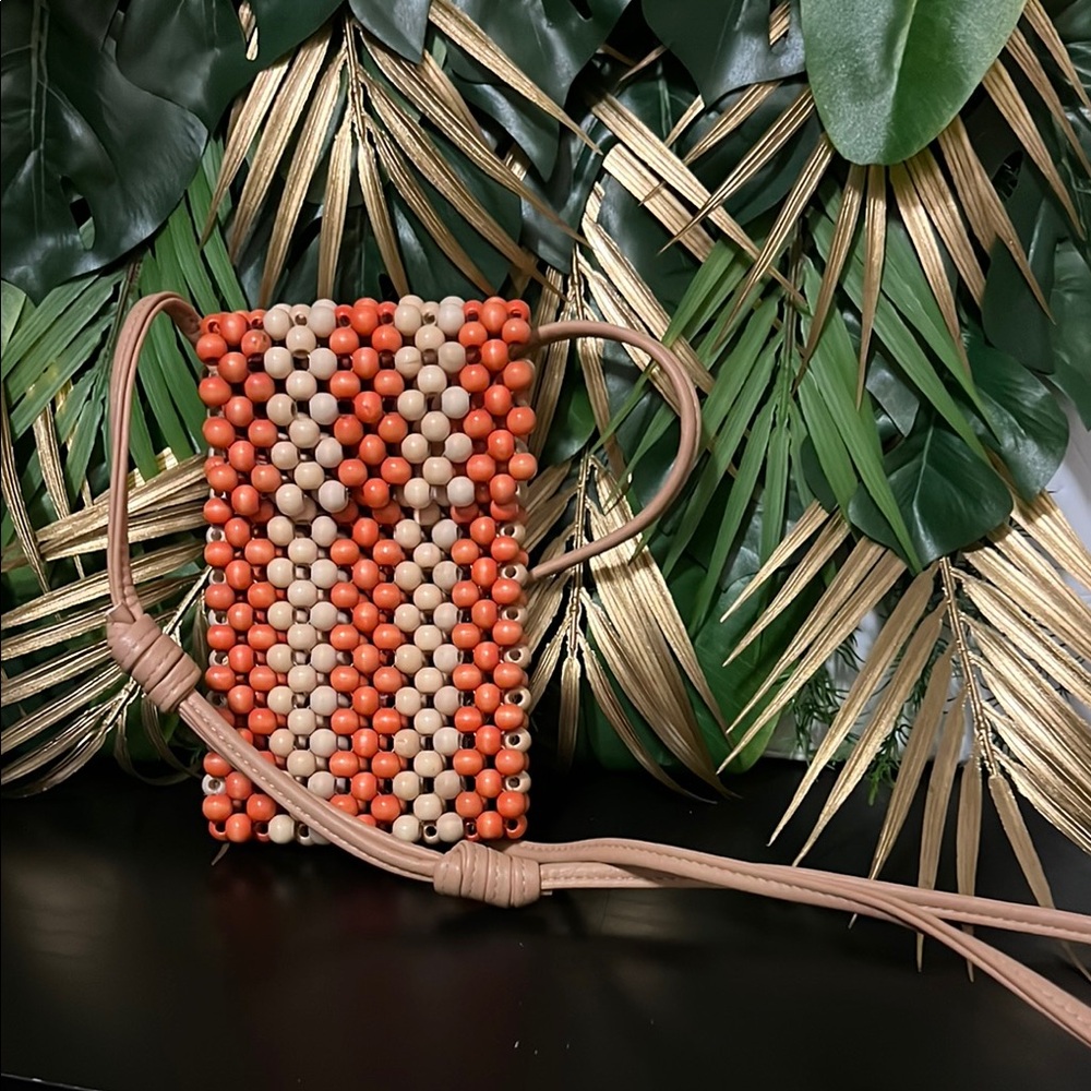 Beaded Crossbody Bag in Orange and Cream